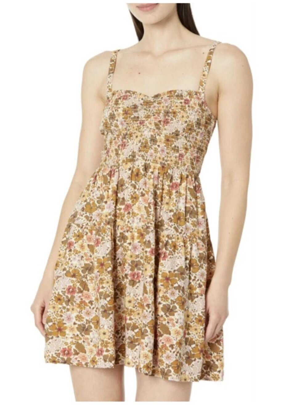 Madewell Lucie Floral Smocked Mini Dress Boho Cottagecore Earth Tone XL